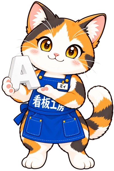 白いカルプ文字を持って紹介するミィちゃん