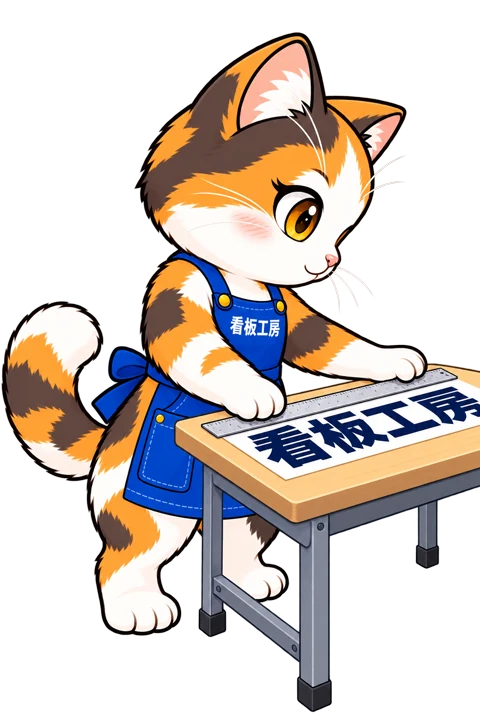 横顔でカッティング文字列全体のサイズを測るミィちゃん