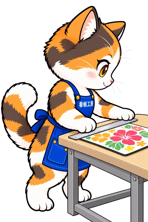 横顔でマグネットのサイズを定規で測るミィちゃん